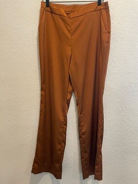 Chico’s Copper Satin Pants Size 1.5 Pull On Straight Leg Silky Dress Pants